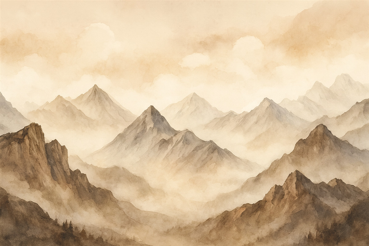 Fototapeta Ciszy szczyty w subtelnych barwach akwareli.