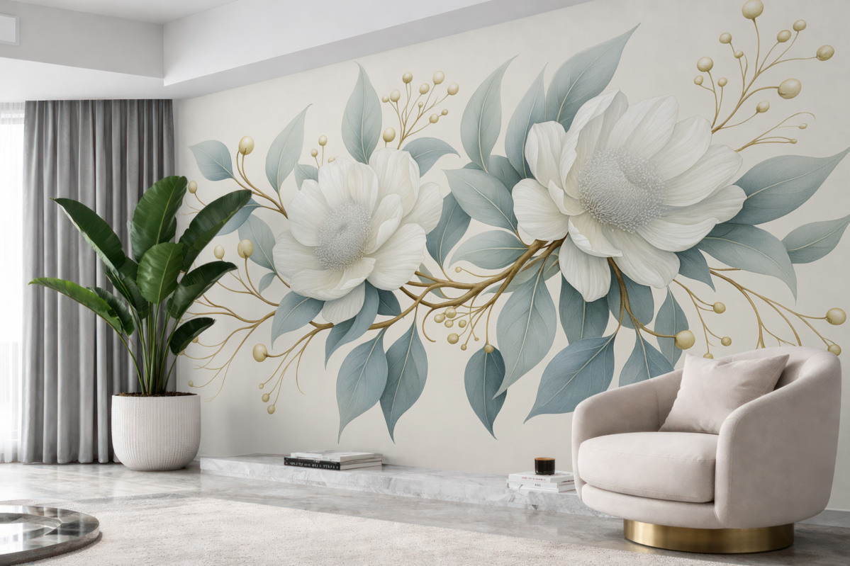 Fototapeta Śliczne akrylowe rośliny z liśćmi i owocami, realizm.