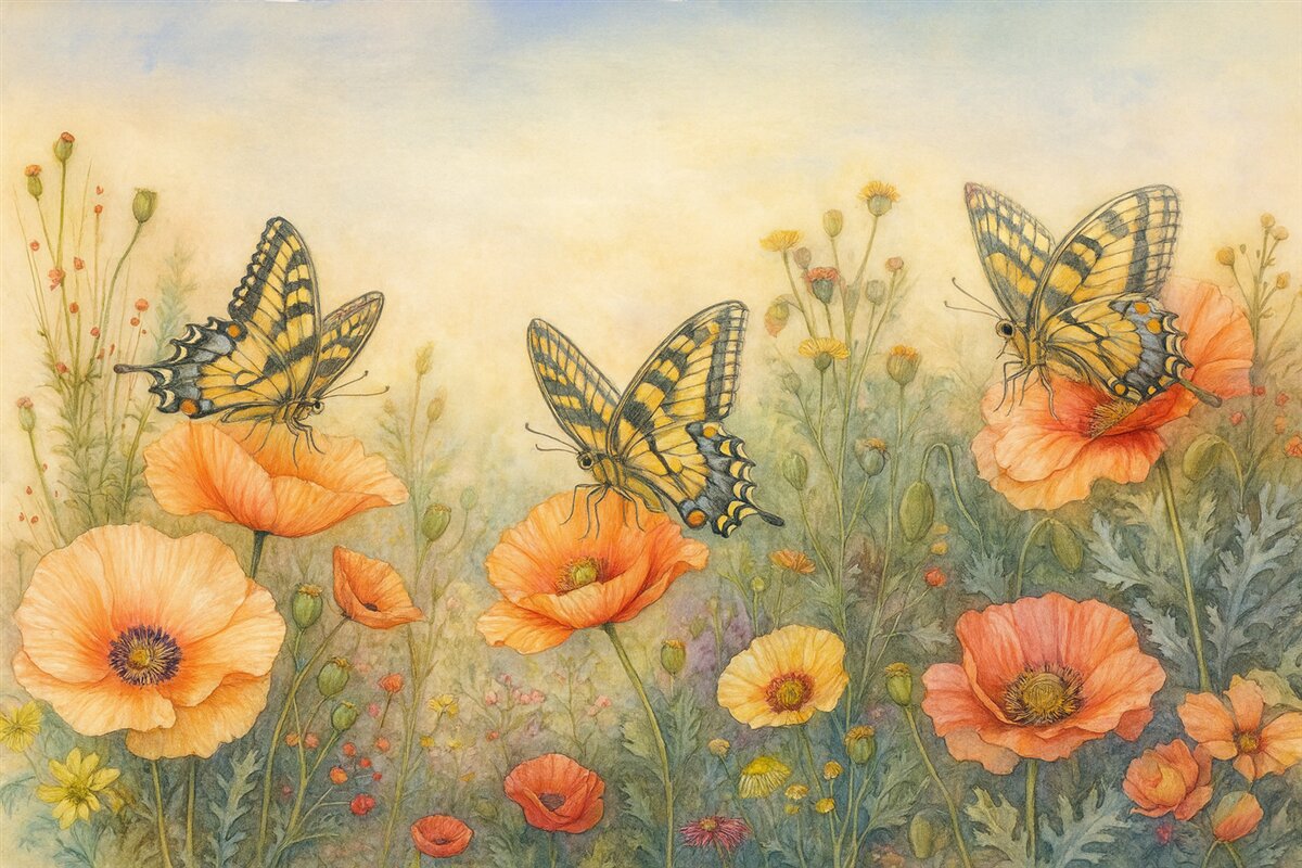 Fototapeta Wielkie motyle w naturalnych kwiatach.