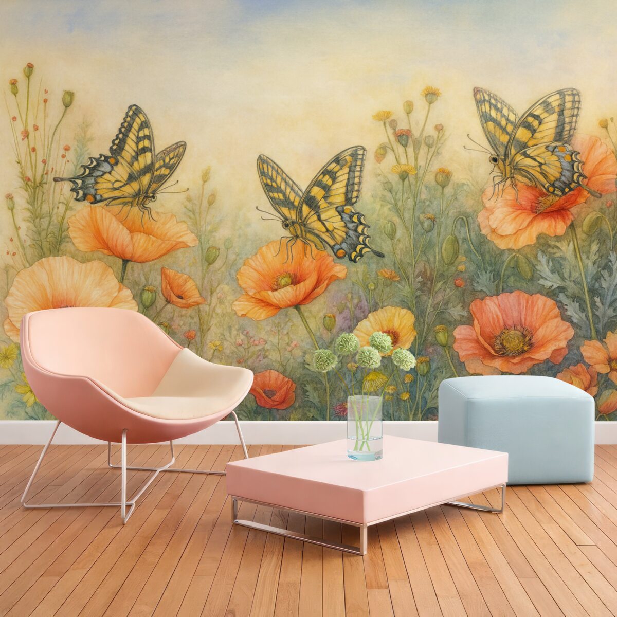 Fototapeta Wielkie motyle w naturalnych kwiatach.