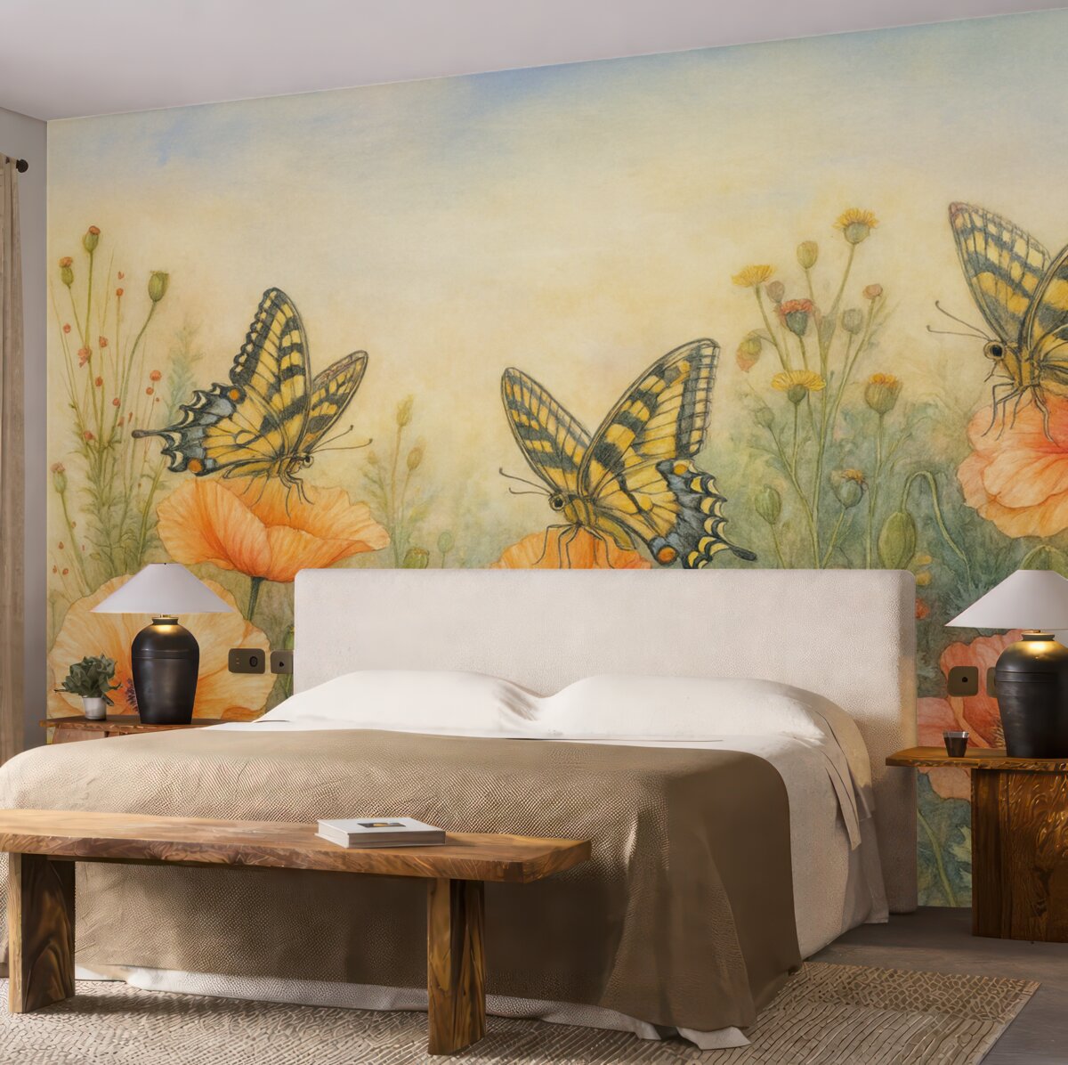 Fototapeta Wielkie motyle w naturalnych kwiatach.