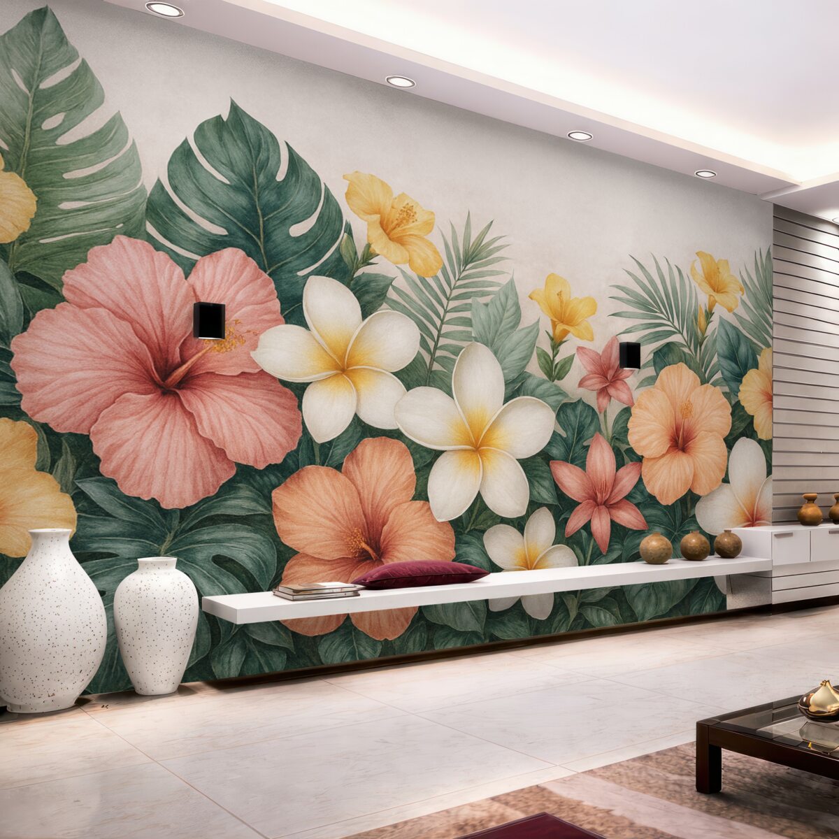 Fototapeta Zróżnicowanie kwiatów w tropikalnych liściach.