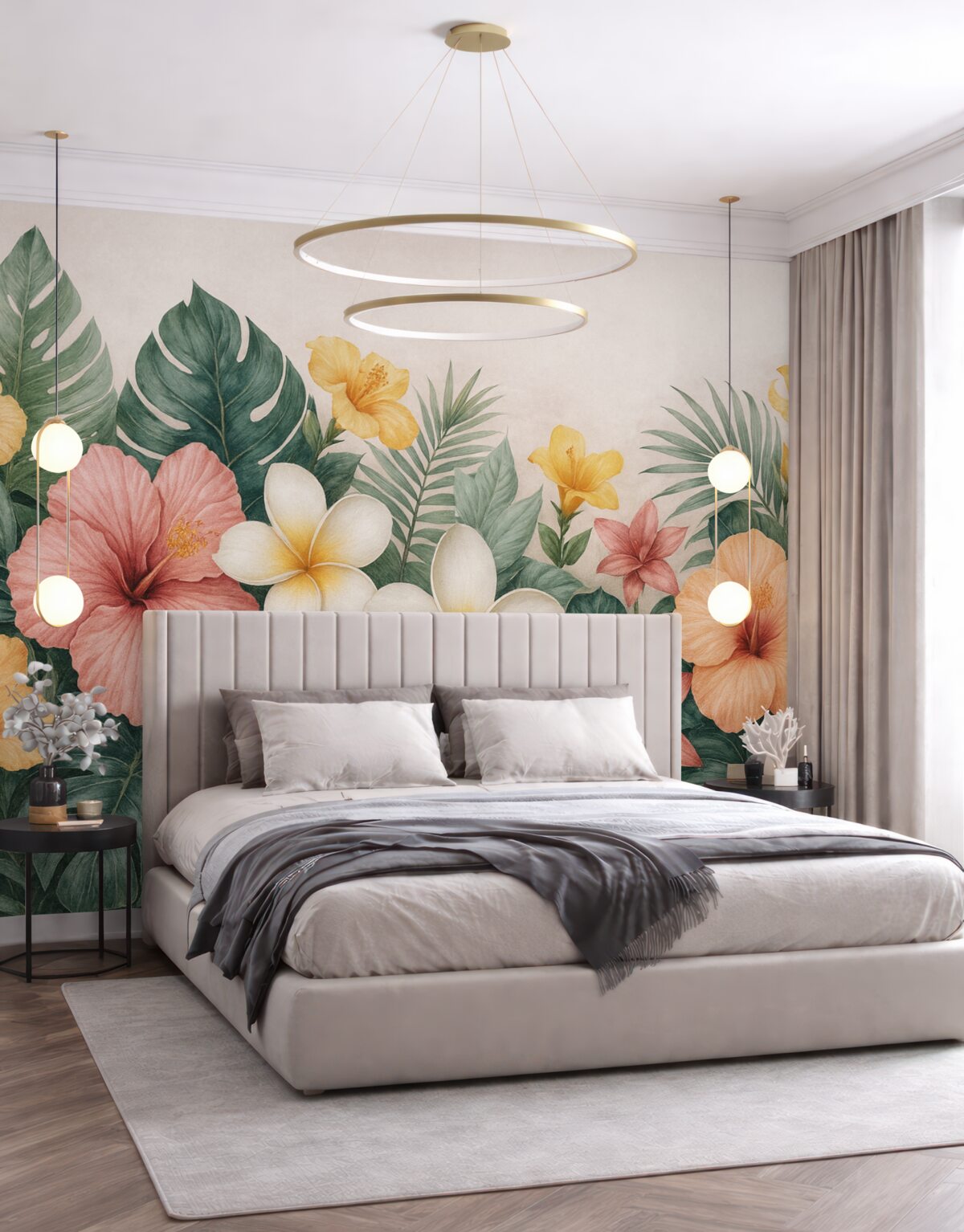 Fototapeta Zróżnicowanie kwiatów w tropikalnych liściach.