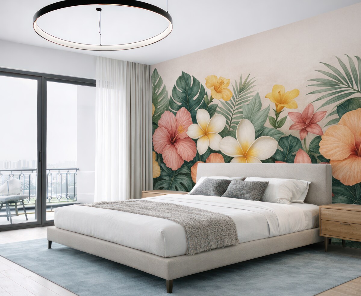 Fototapeta Zróżnicowanie kwiatów w tropikalnych liściach.