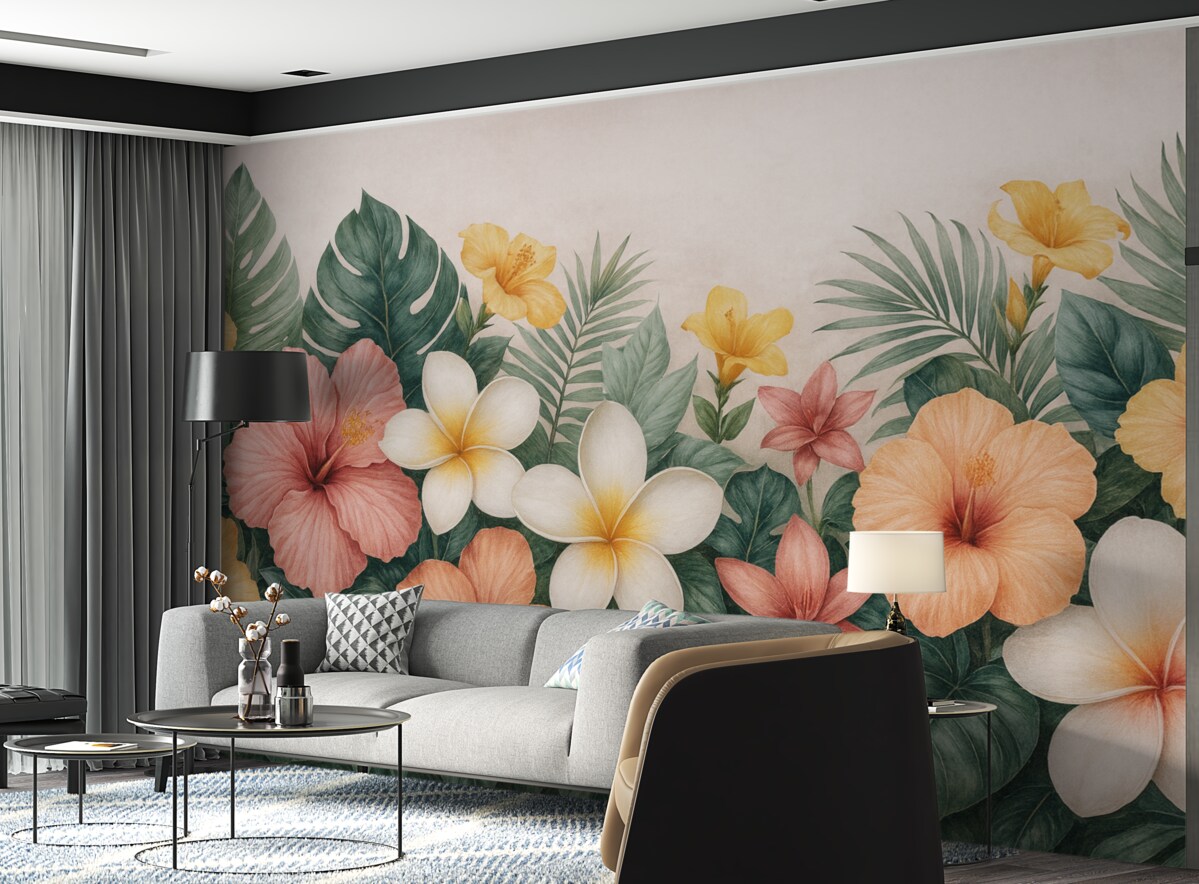 Fototapeta Zróżnicowanie kwiatów w tropikalnych liściach.