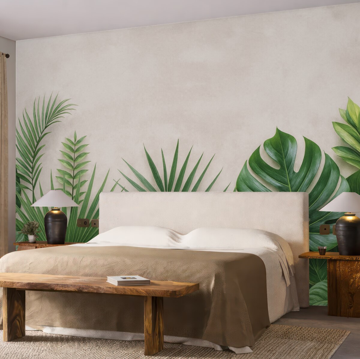 Fototapeta Tropikalne krzewy na jasnej betonowej powierzchni.