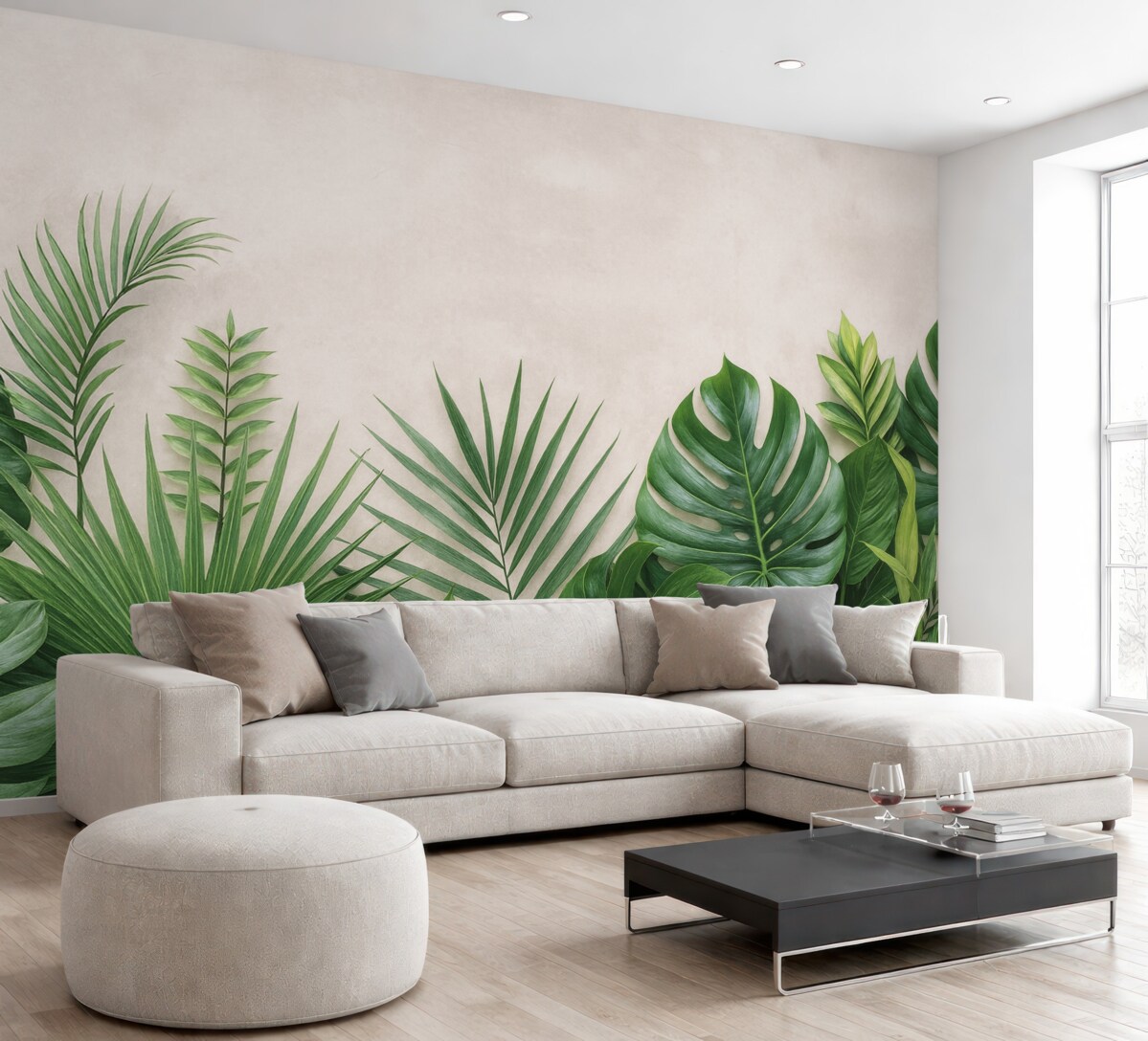 Fototapeta Tropikalne krzewy na jasnej betonowej powierzchni.