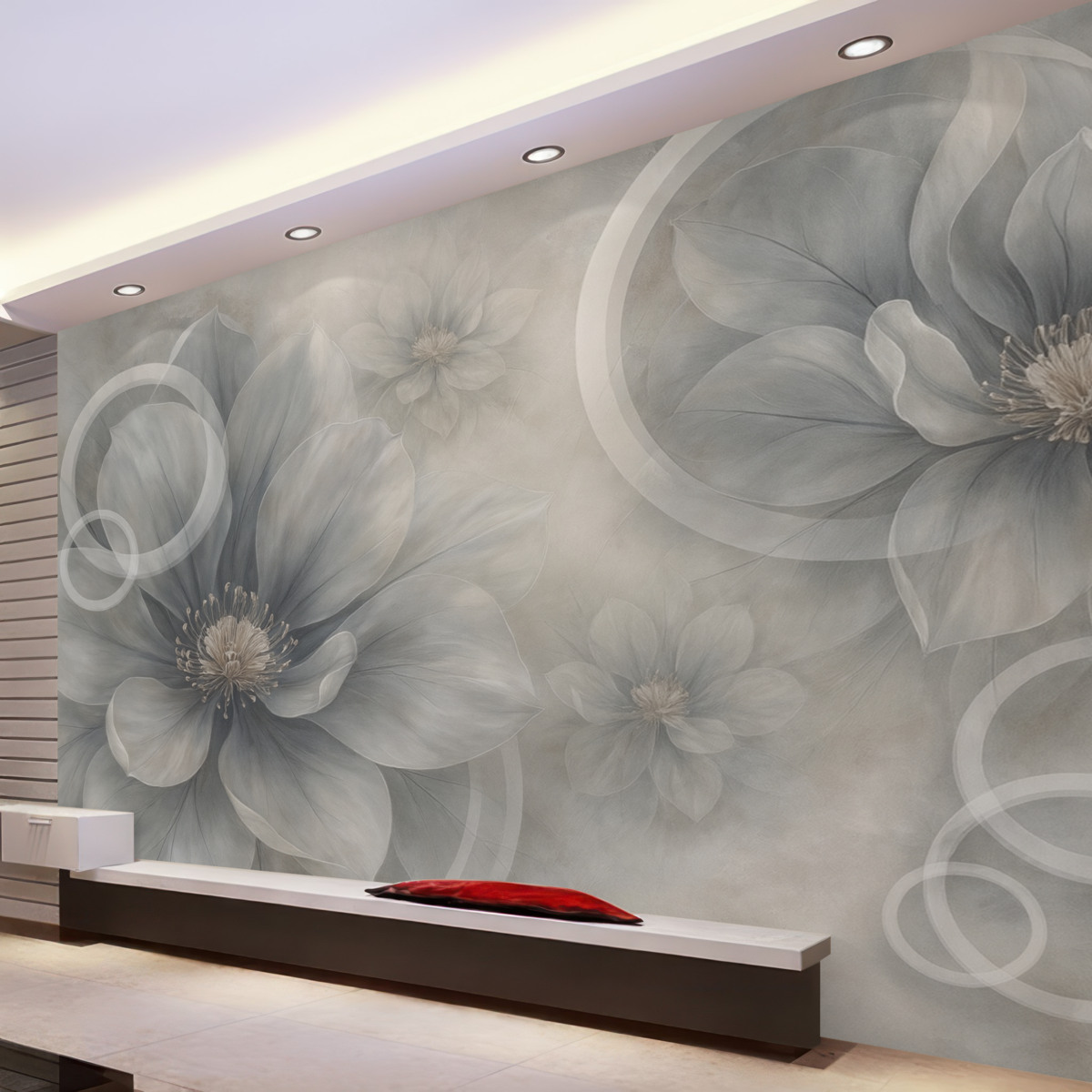 Fototapeta Wielkie, subtelne kwiaty oraz okręgi.