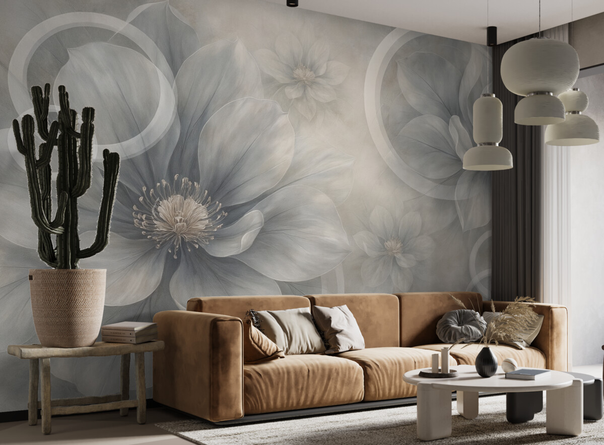 Fototapeta Wielkie, subtelne kwiaty oraz okręgi.