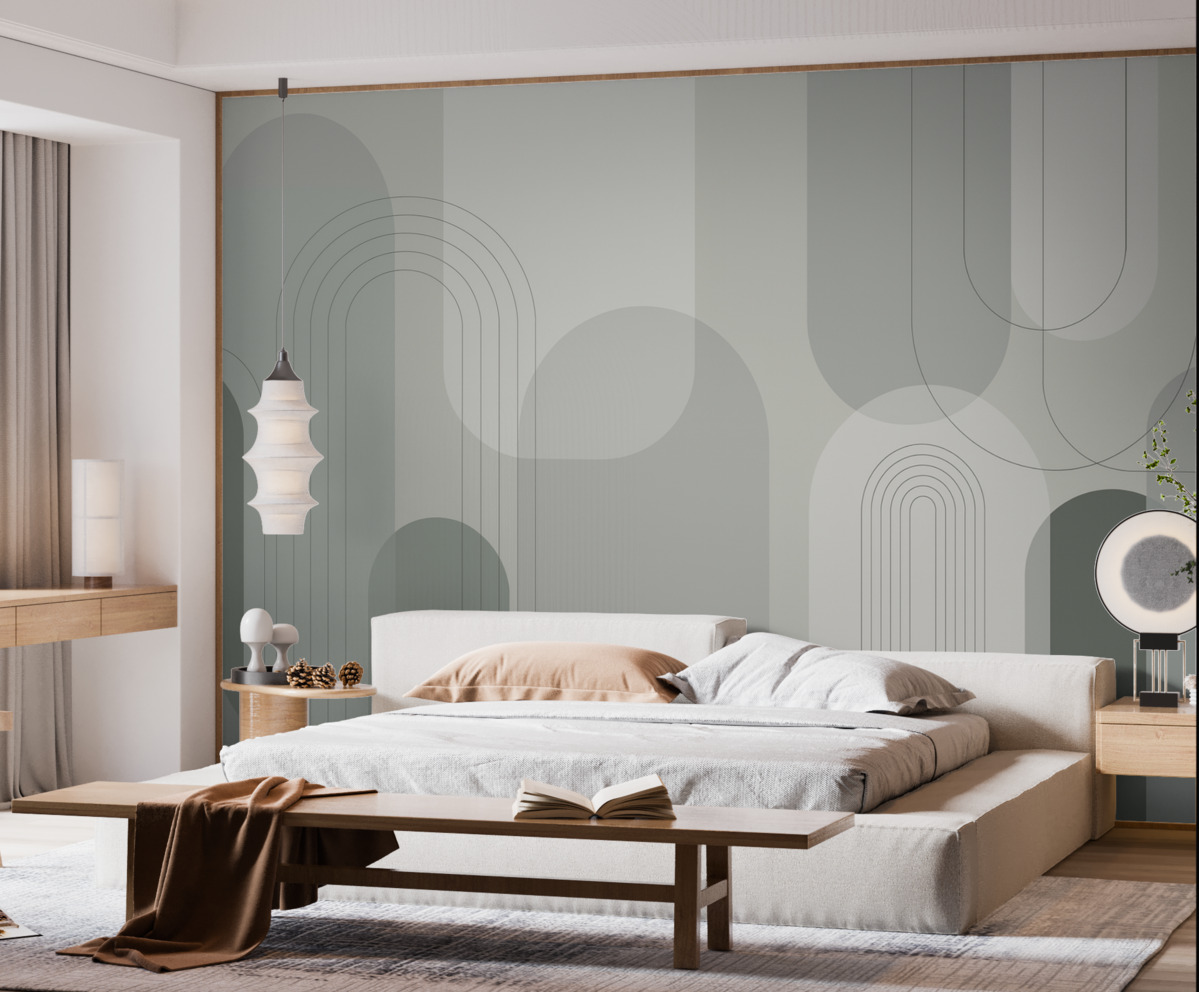 Fototapeta Minimalistyczna geometria w stylu boho w tonacjach zieleni.