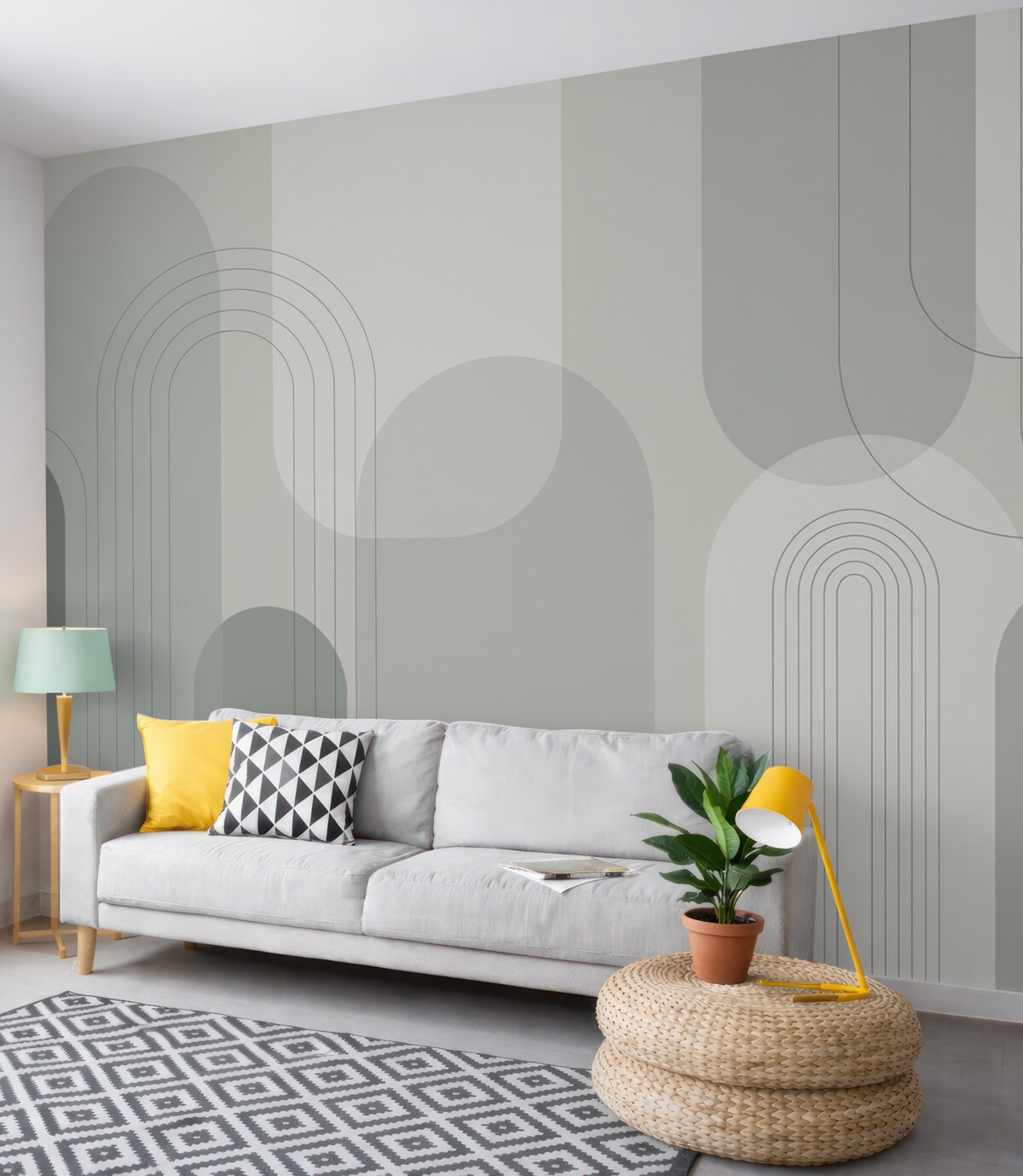 Fototapeta Minimalistyczna geometria w stylu boho w tonacjach zieleni.