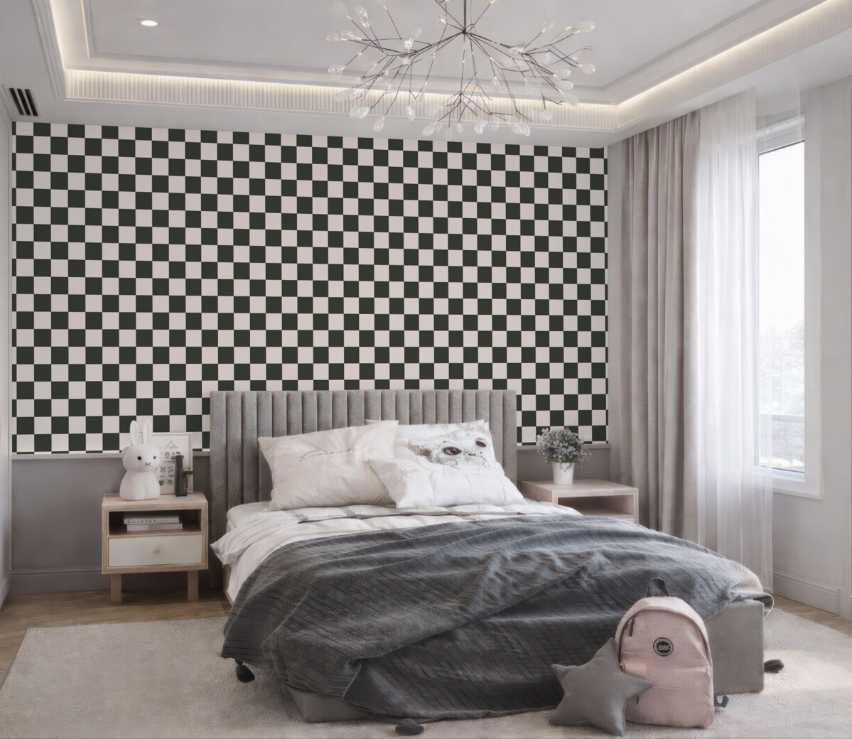 Fototapeta Tapeta w geometrycznym wzorze w kolorze czarno-białym.