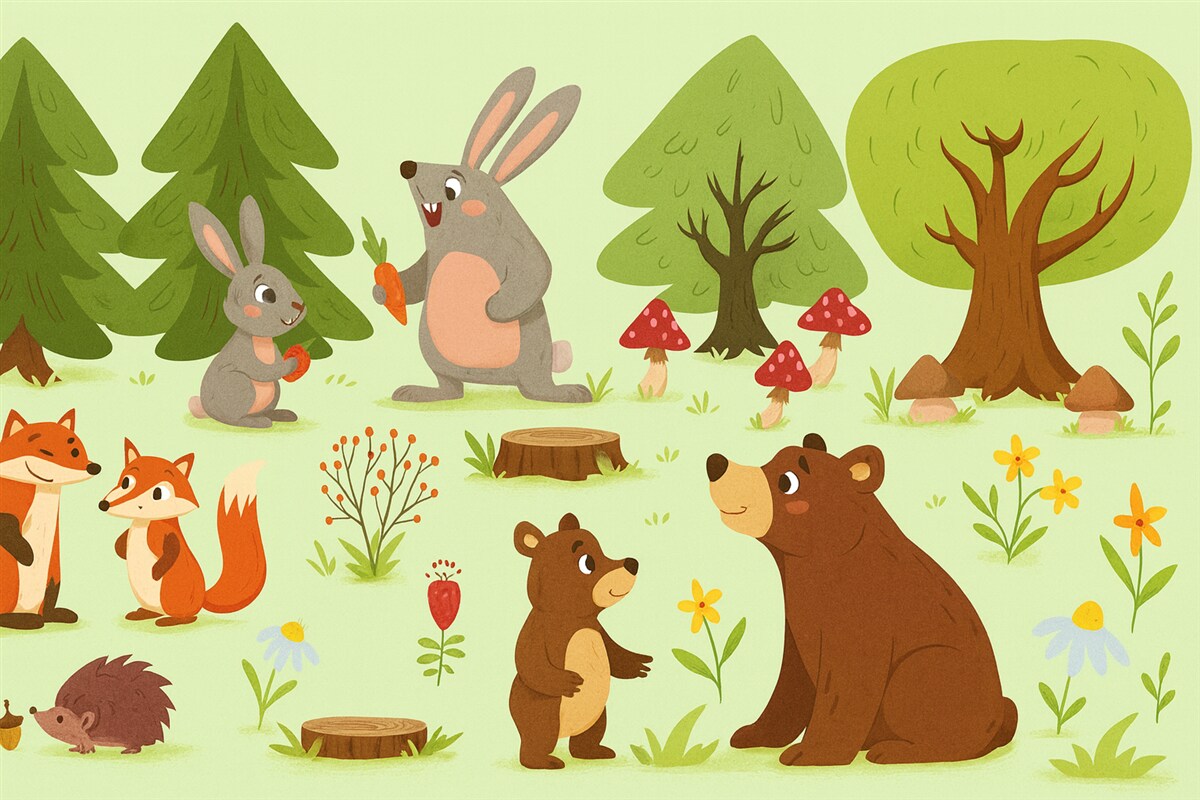 Fototapeta Zwierzęta leśne w lesie na łące.