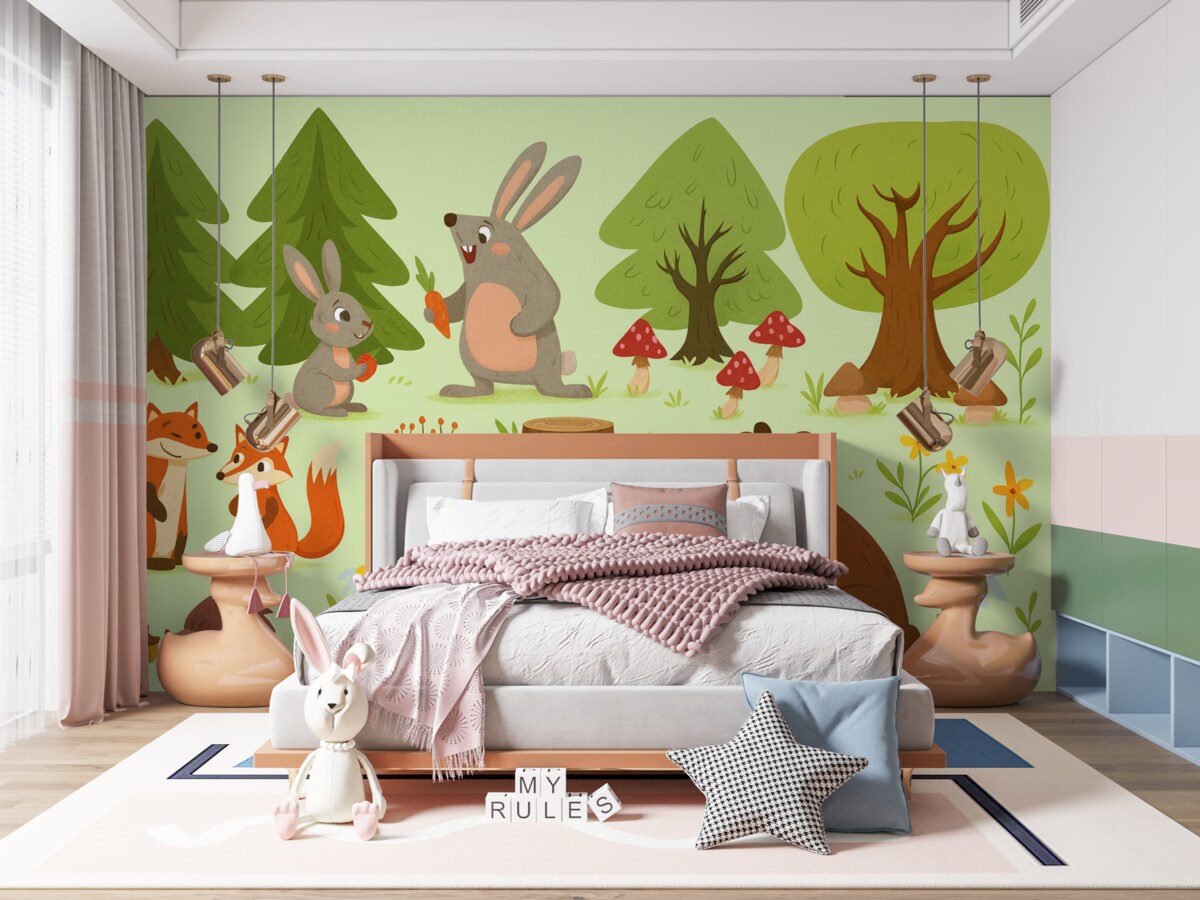 Fototapeta Zwierzęta leśne w lesie na łące.