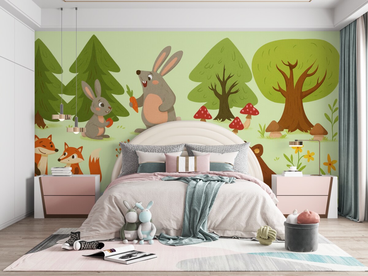 Fototapeta Zwierzęta leśne w lesie na łące.