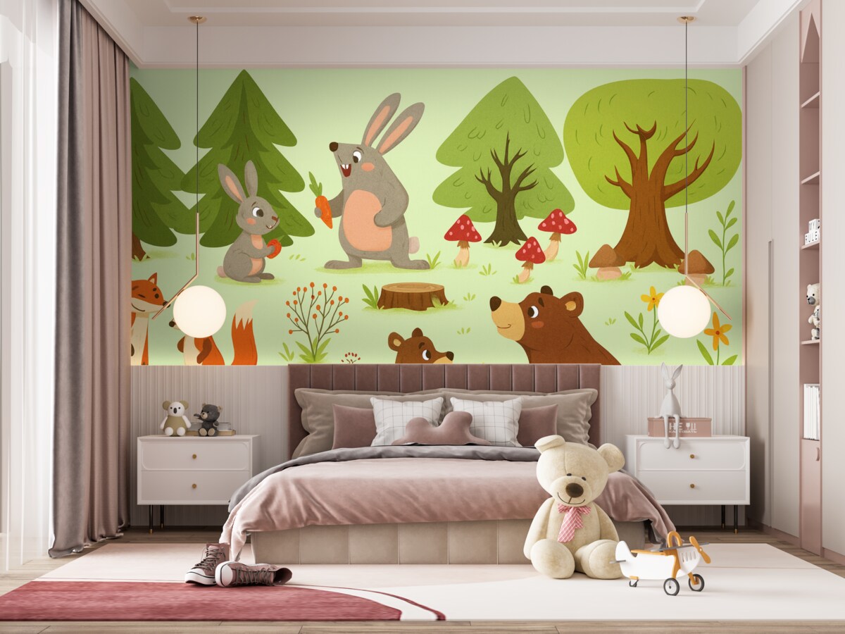 Fototapeta Zwierzęta leśne w lesie na łące.