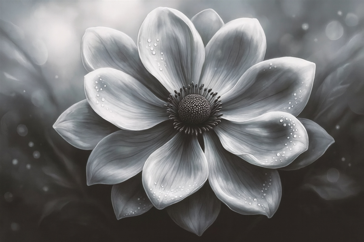 Fototapeta Mroczny, wielki kwiat w intensywnych szaro-niebieskich tonach.