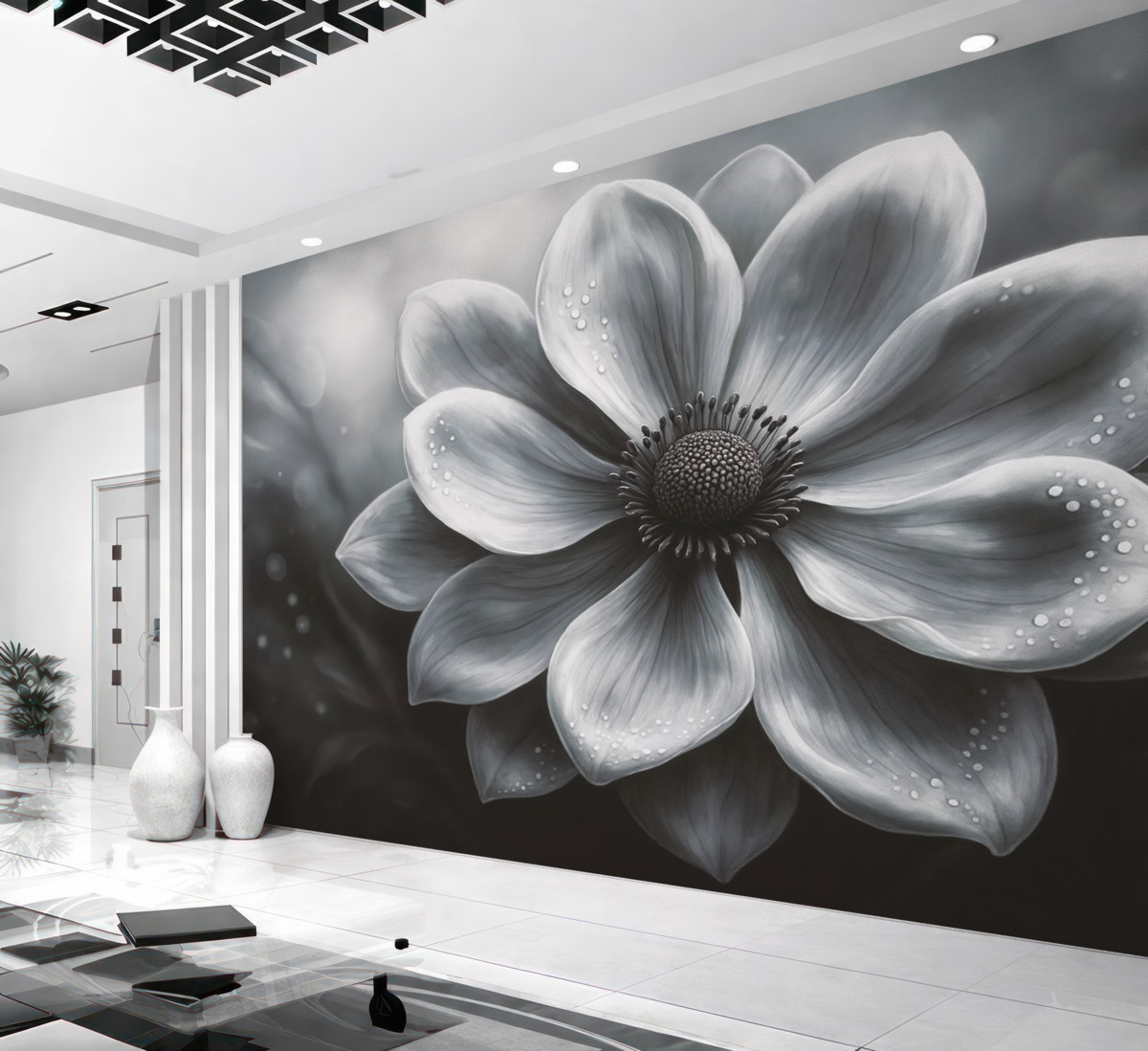 Fototapeta Mroczny, wielki kwiat w intensywnych szaro-niebieskich tonach.