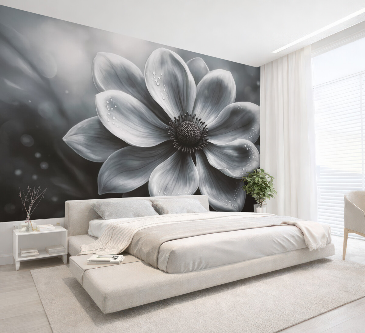 Fototapeta Mroczny, wielki kwiat w intensywnych szaro-niebieskich tonach.