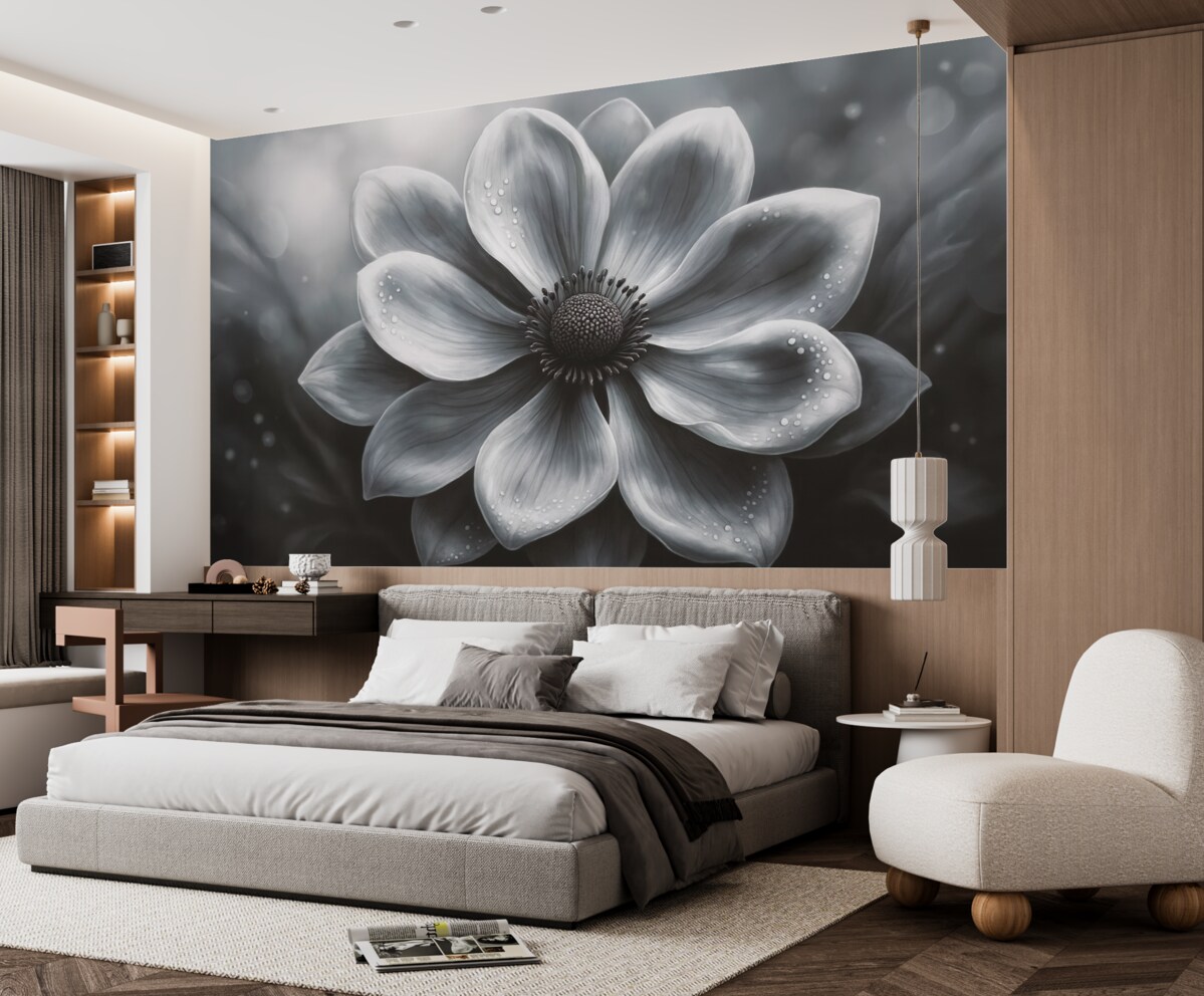 Fototapeta Mroczny, wielki kwiat w intensywnych szaro-niebieskich tonach.