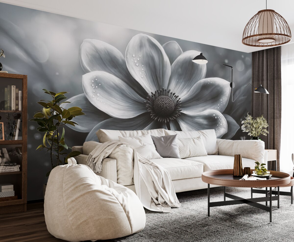 Fototapeta Mroczny, wielki kwiat w intensywnych szaro-niebieskich tonach.