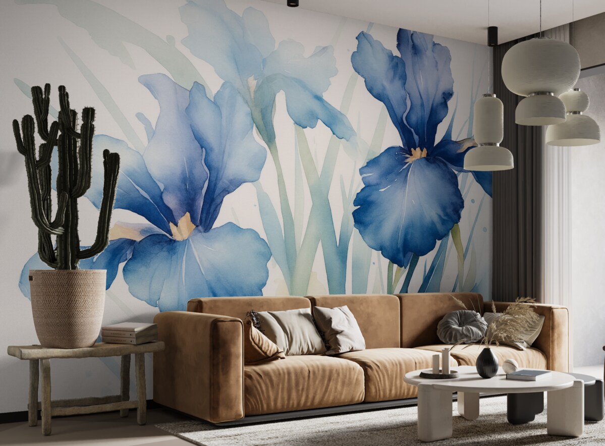 Fototapeta Irysy w rozmytej technice mokrej akwareli, kolor fioletowo-niebieski.