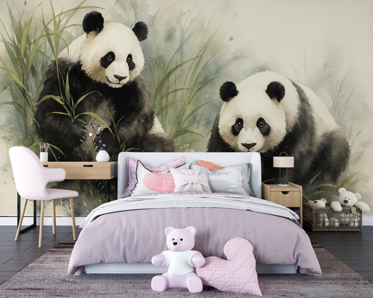 Fototapeta Pandy rozmyte w stylu wilgotnej akwareli.