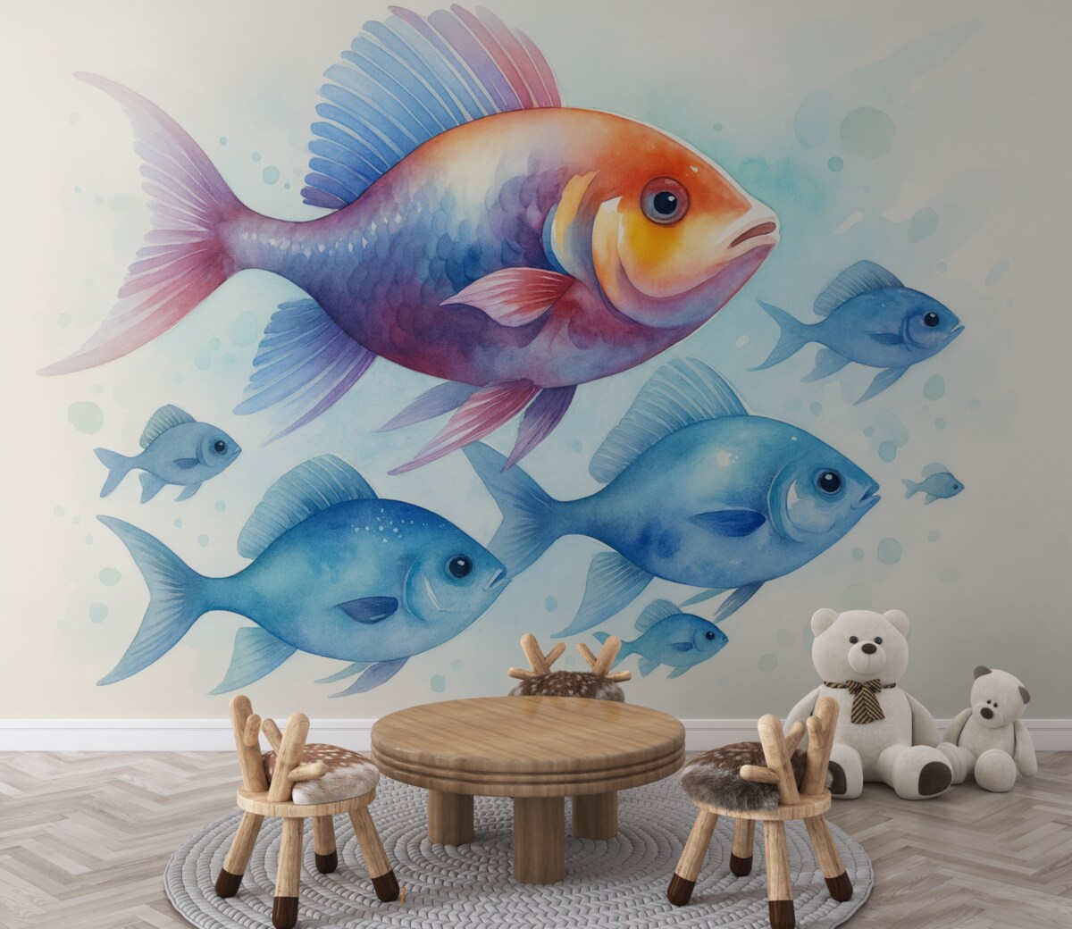 Fototapeta Ryby zatarte w stylu wilgotnej akwareli.