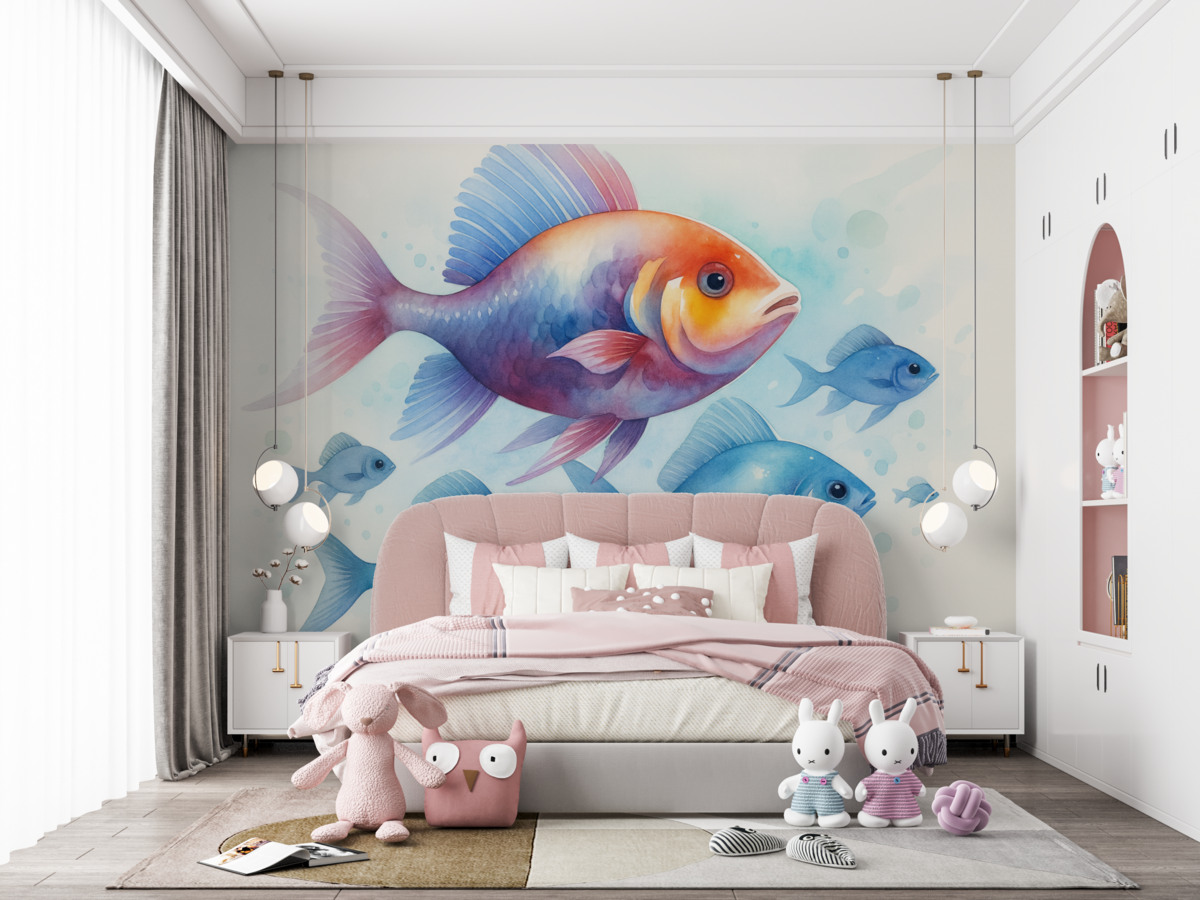 Fototapeta Ryby zatarte w stylu wilgotnej akwareli.