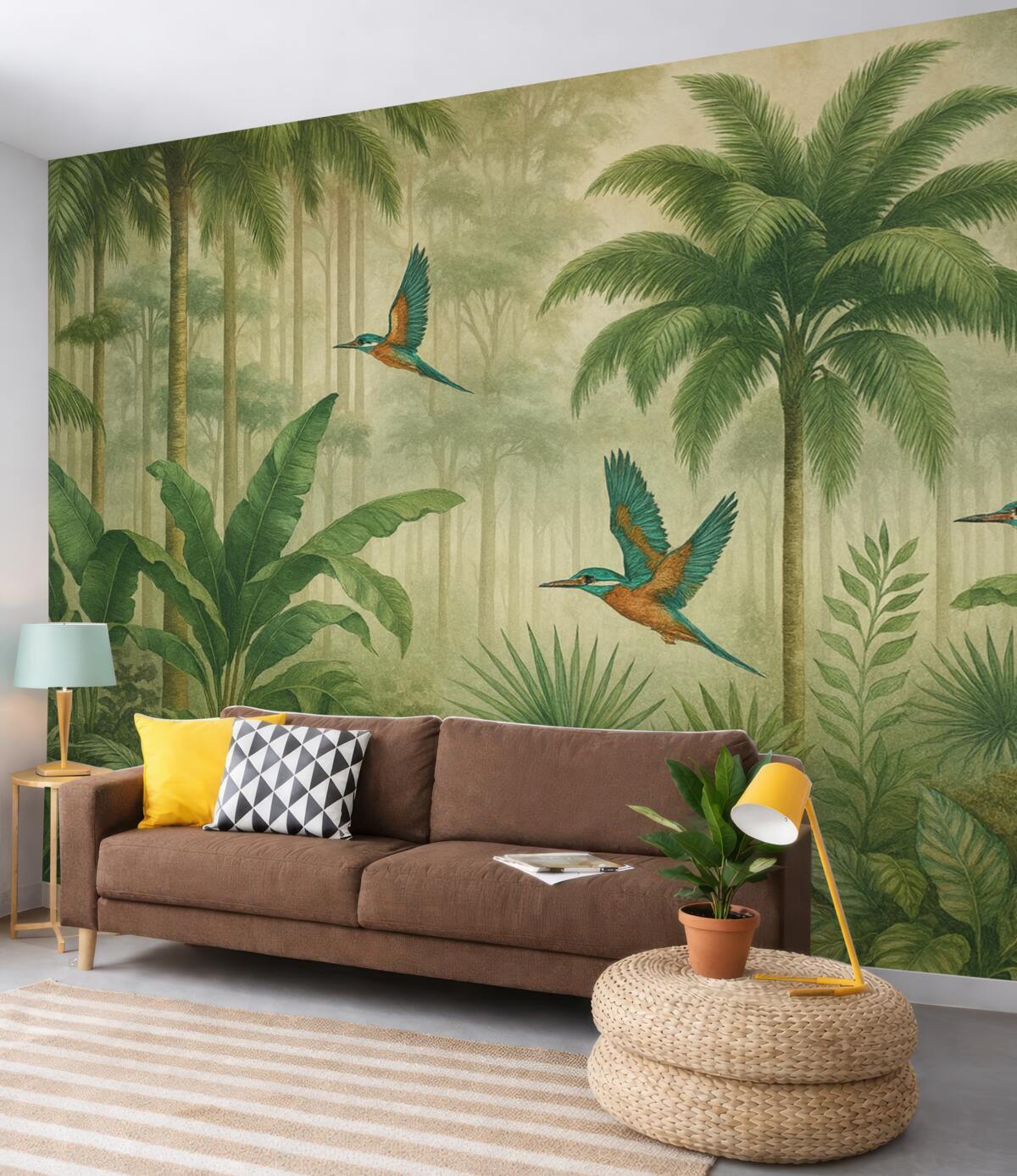 Fototapeta Widok na tropikalny krajobraz z ptakami.