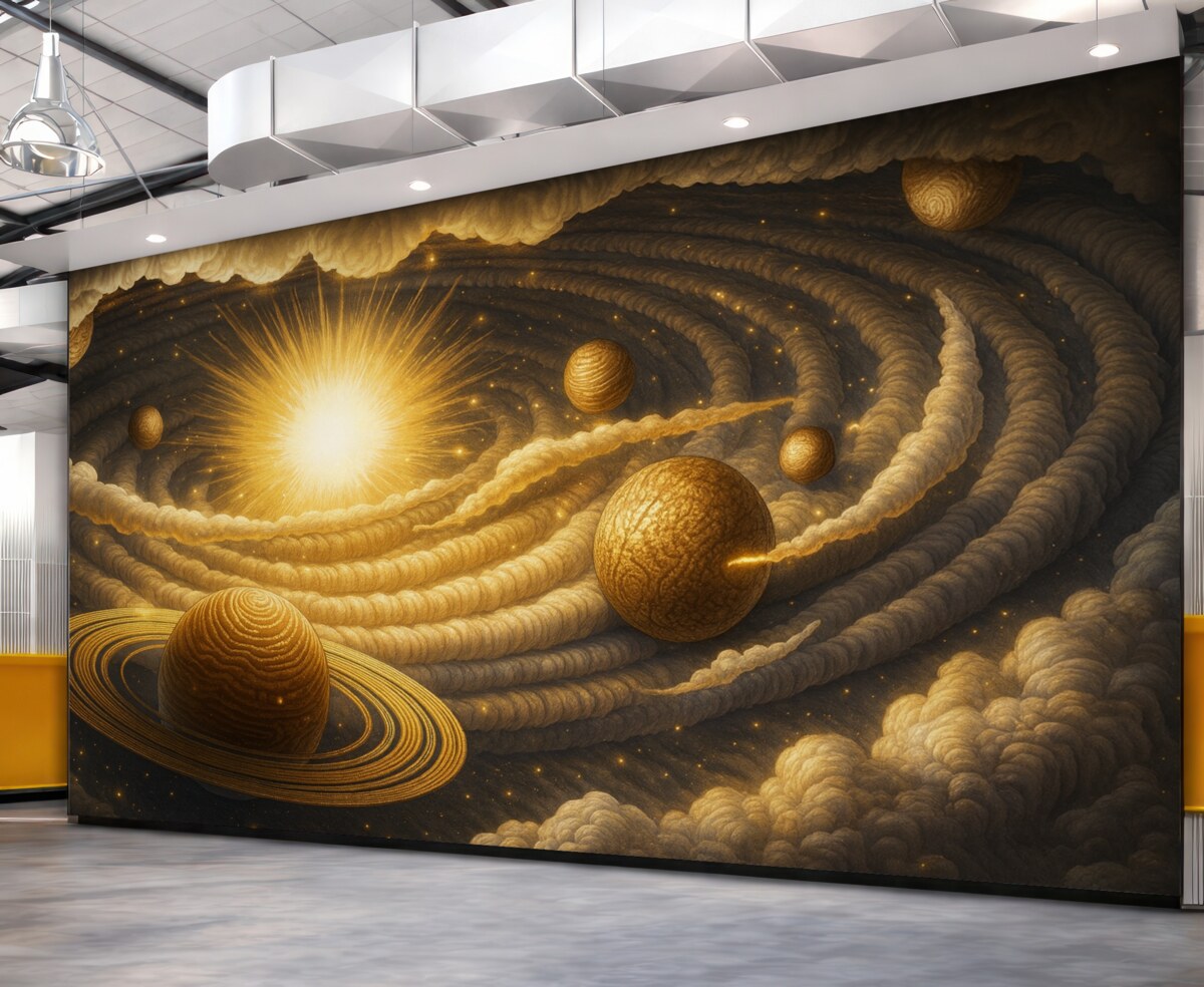 Fototapeta Kosmiczna galaktyka z ciałami niebieskimi i słońcem.