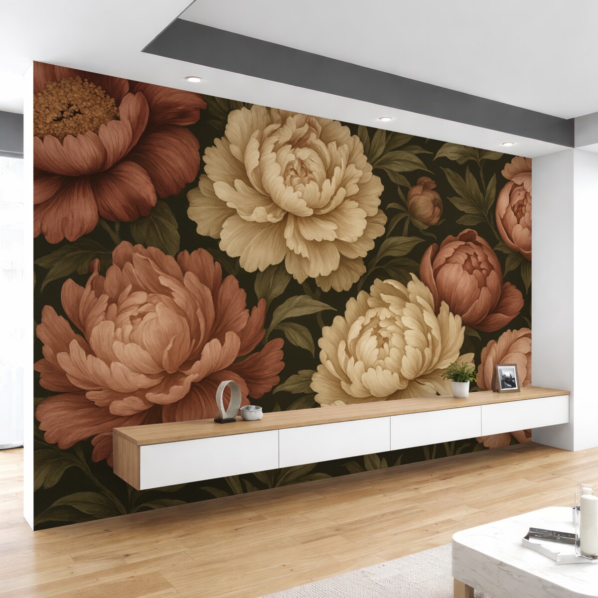 Fototapeta Wspaniałe piwonie na mrocznym tle w stylu vintage.