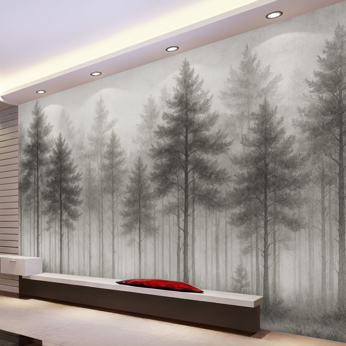 Fototapeta Abstrakcyjny las przedstawiony na ścianie.