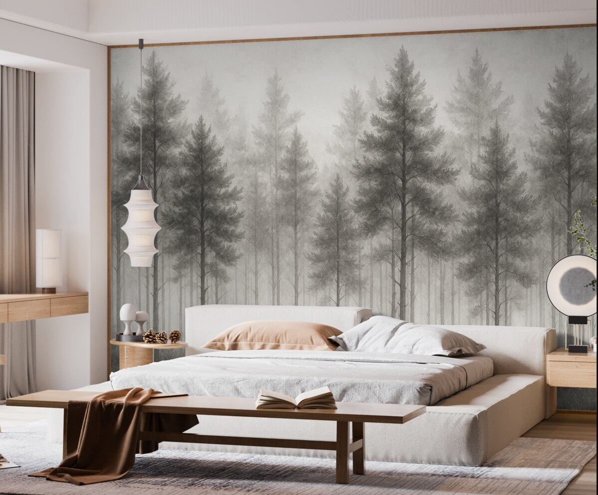 Fototapeta Abstrakcyjny las przedstawiony na ścianie.