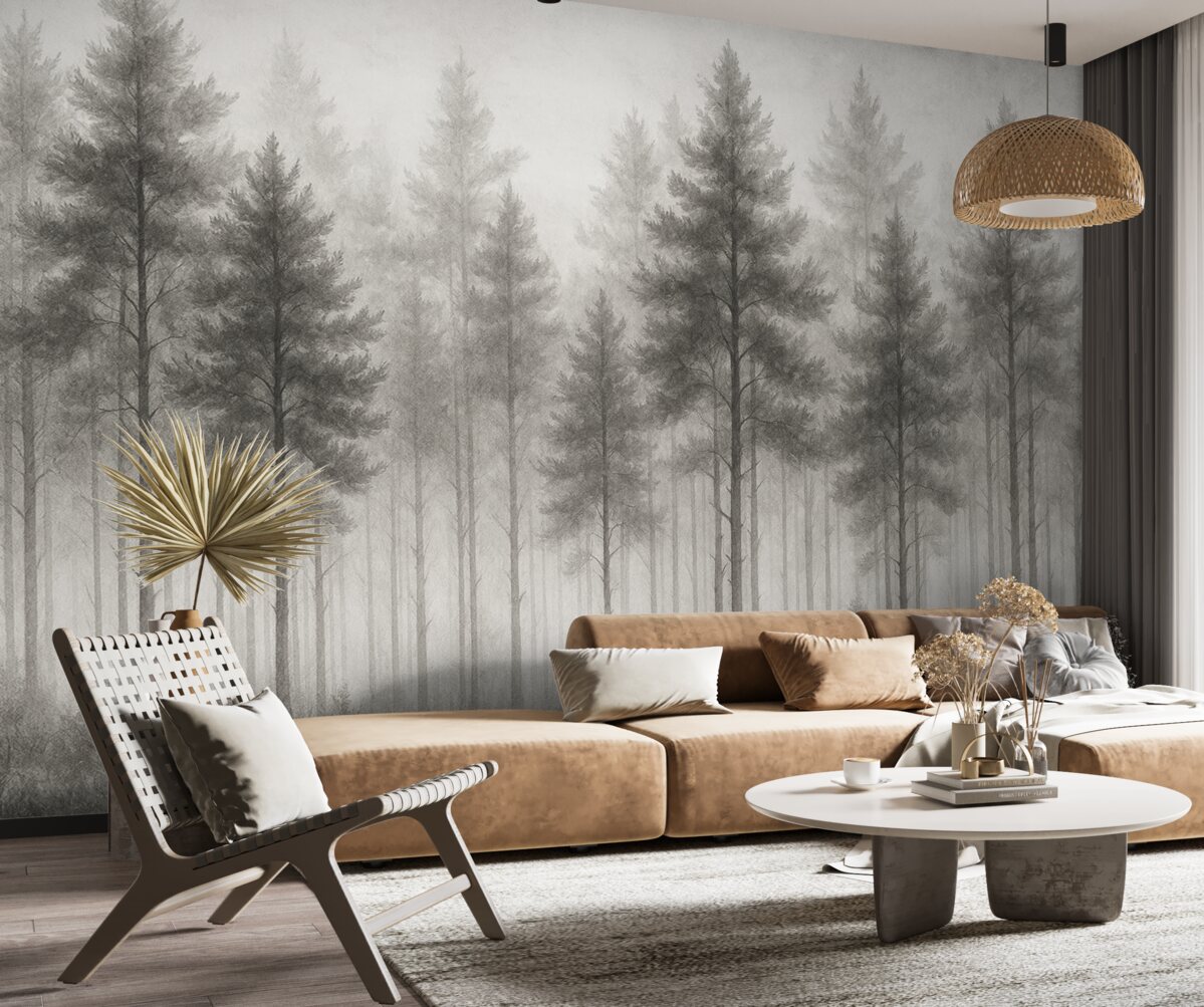 Fototapeta Abstrakcyjny las przedstawiony na ścianie.