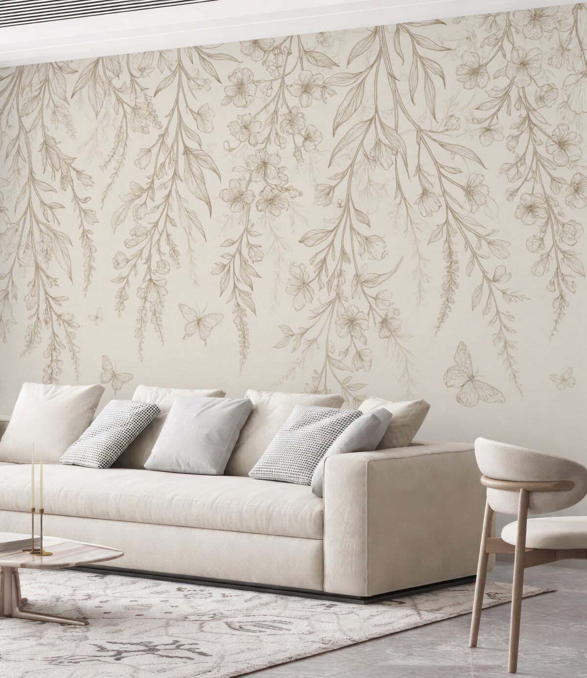 Fototapeta Cienkie, pionowe kwiaty opadające z góry.