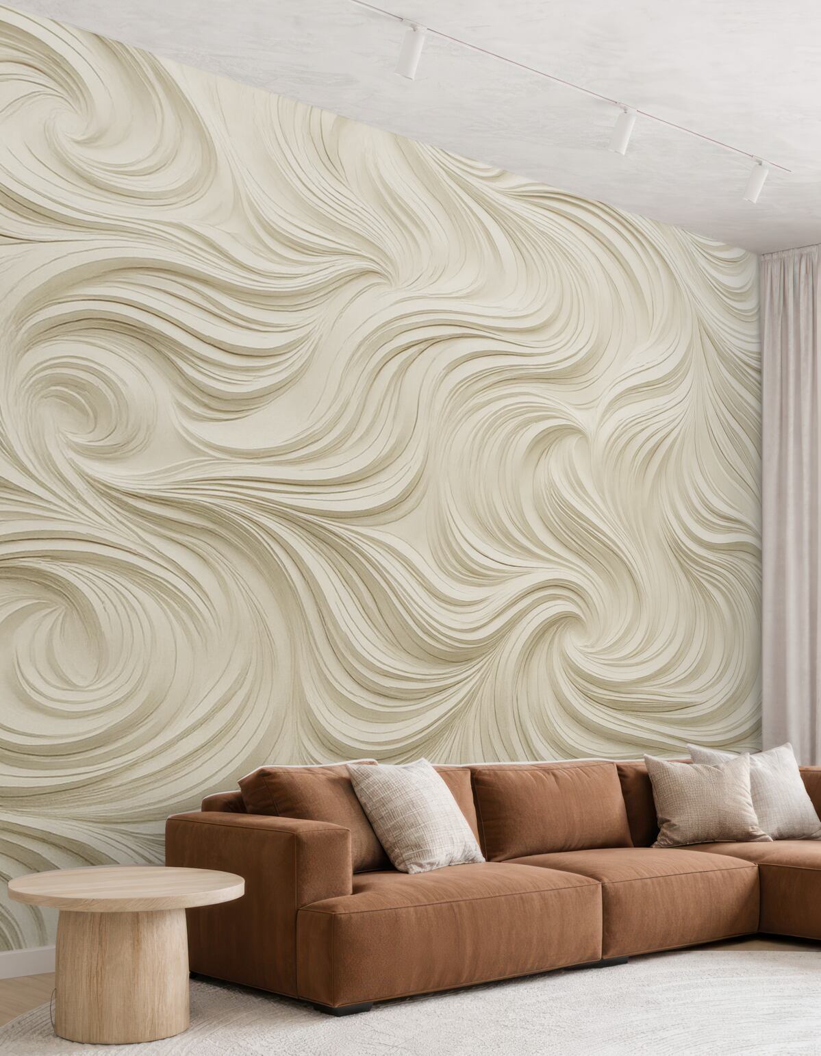 Fototapeta Wolumetryczny motyw na ścianie w jasnych odcieniach.