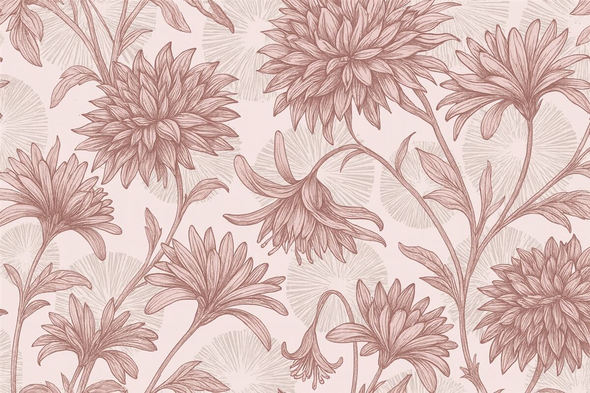 Fototapeta wielkie różowe płatki i szare okręgi