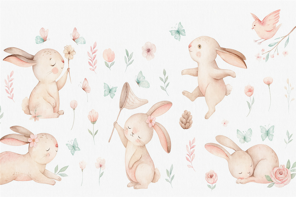 Fototapeta Czarowne króliczki w roślinach.