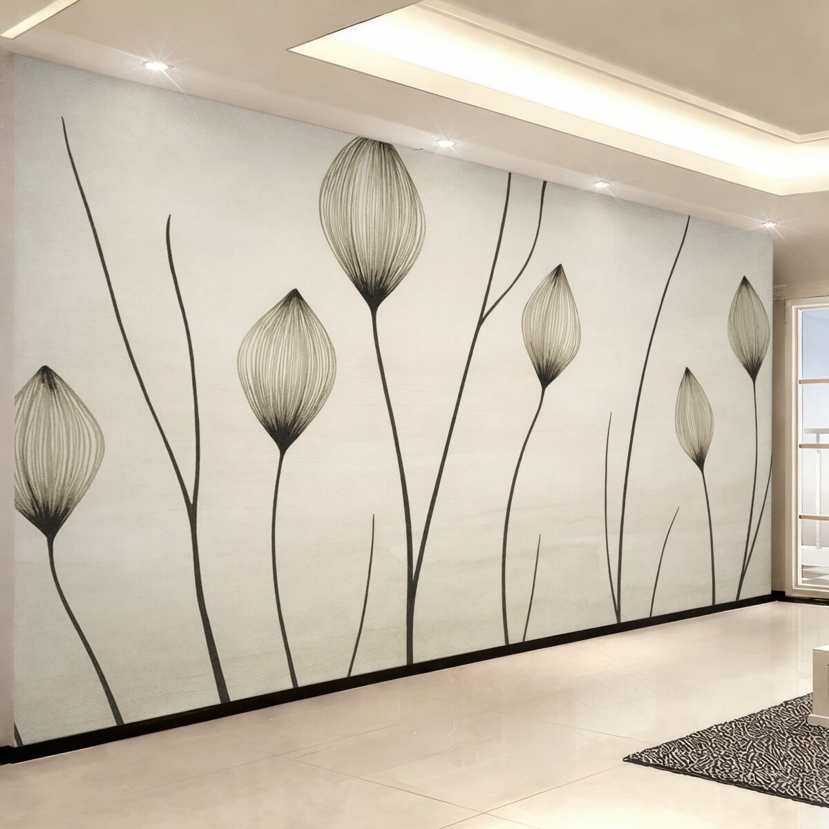 Fototapeta Abstrakcyjne pączki kwiatowe w minimalistycznym dizajnie.