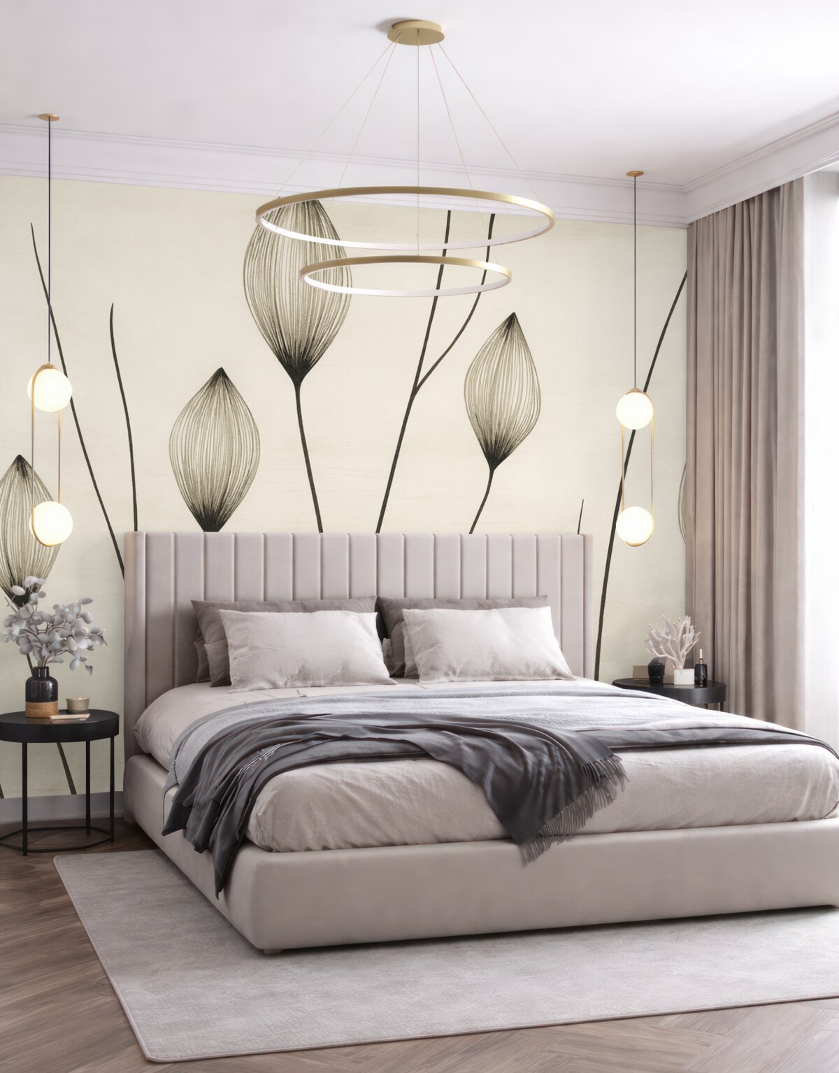 Fototapeta Abstrakcyjne pączki kwiatowe w minimalistycznym dizajnie.