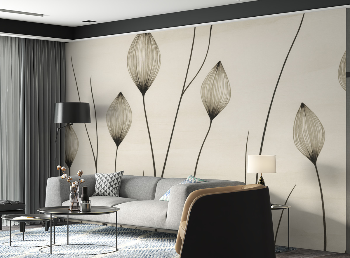 Fototapeta Abstrakcyjne pączki kwiatowe w minimalistycznym dizajnie.