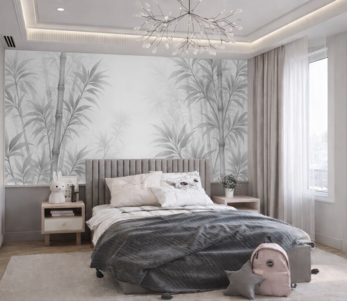 Fototapeta Subtelne kontury liści w łagodnym pastelowym stylu.