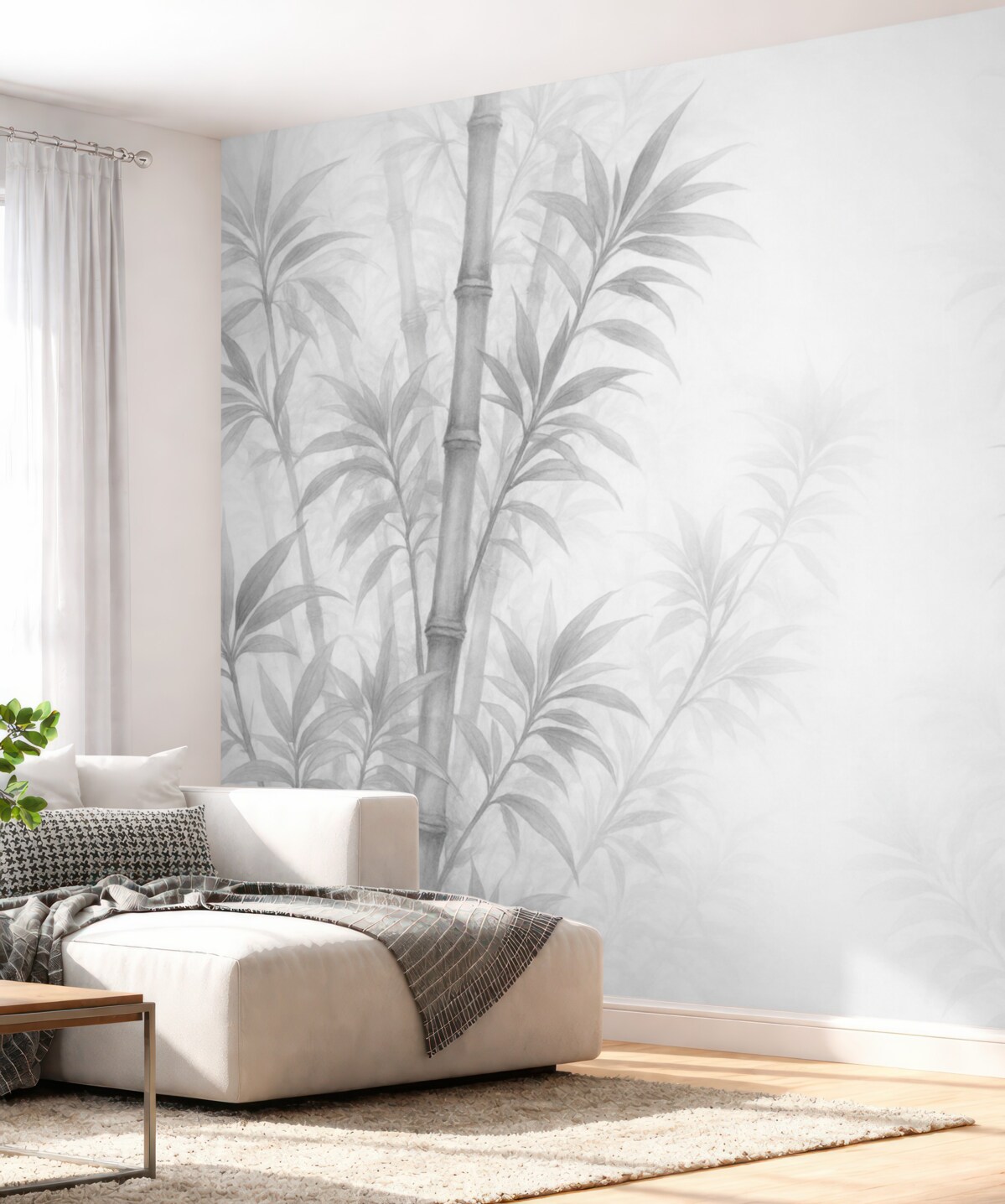 Fototapeta Subtelne kontury liści w łagodnym pastelowym stylu.