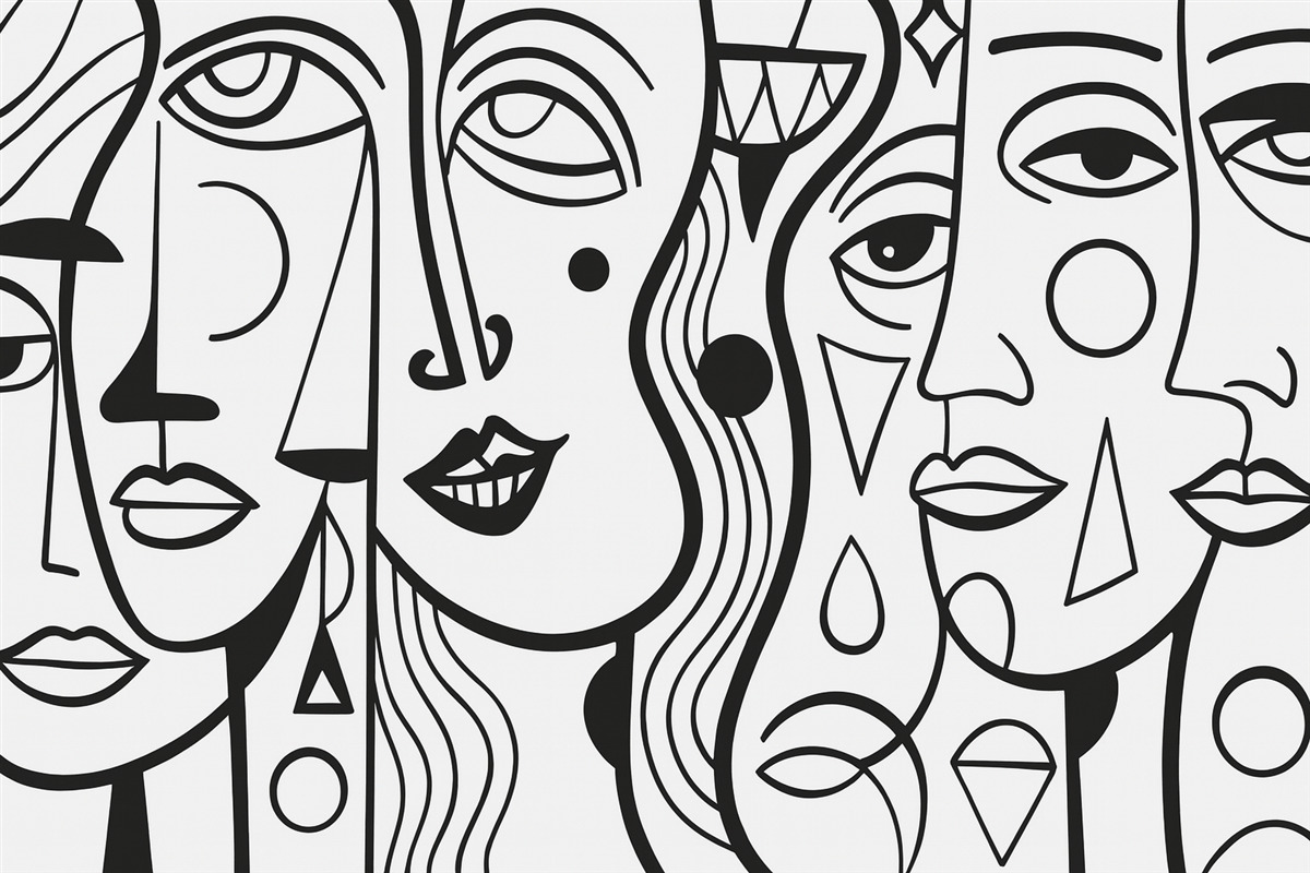 Fototapeta Abstrakcyjne oblicza w stylu dekoracji artystycznej opartej na liniach.
