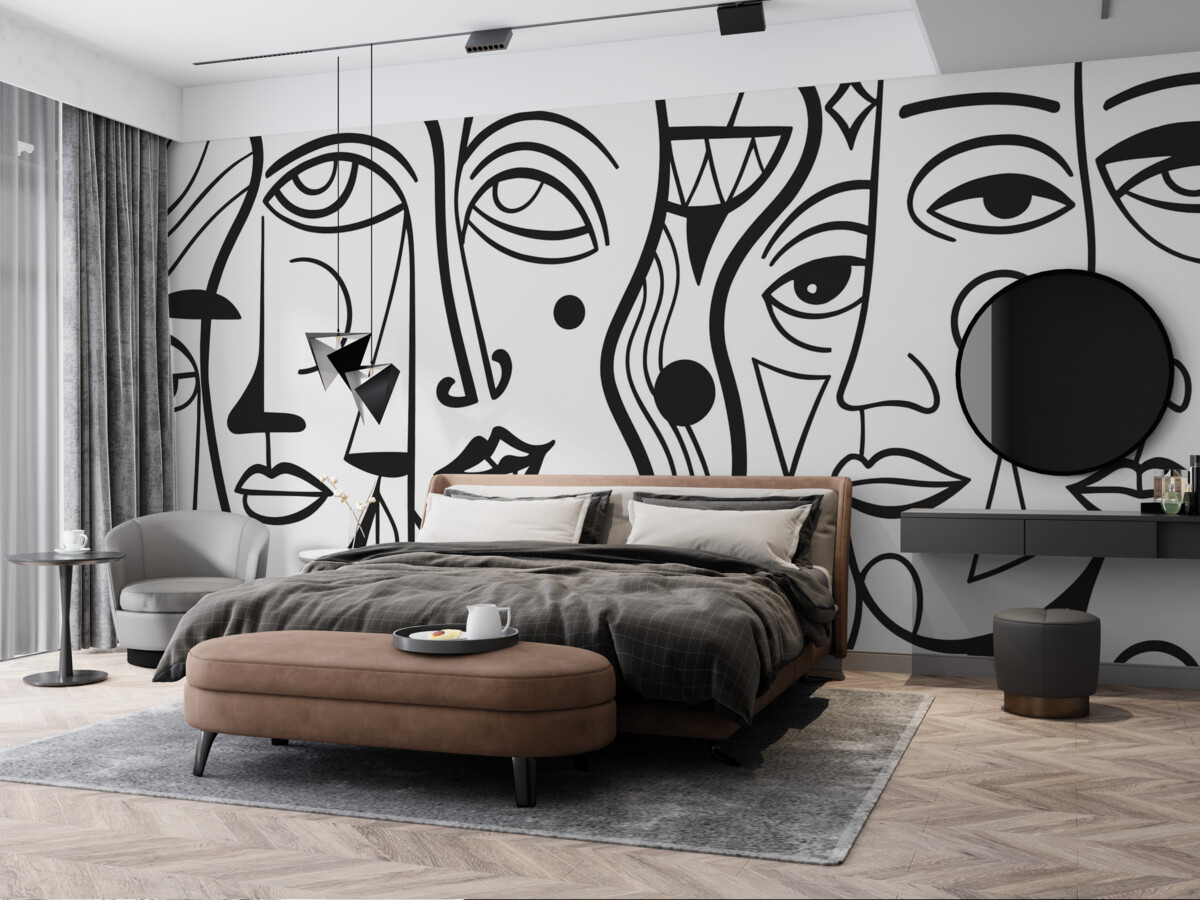 Fototapeta Abstrakcyjne oblicza w stylu dekoracji artystycznej opartej na liniach.