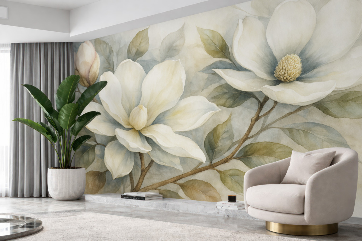 Fototapeta Ogromne białe kwiaty magnolii.