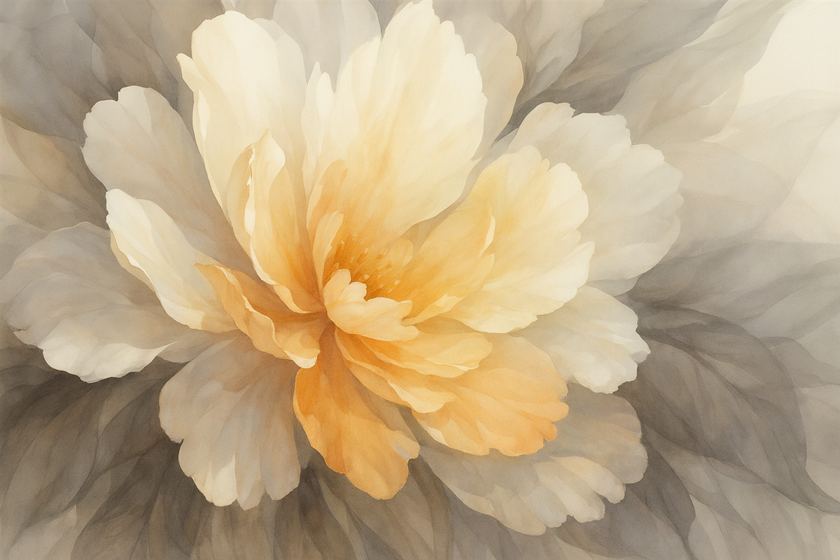 Fototapeta Akwarelowa eksplozja roślinności w ciepłych pastelowych tonach.