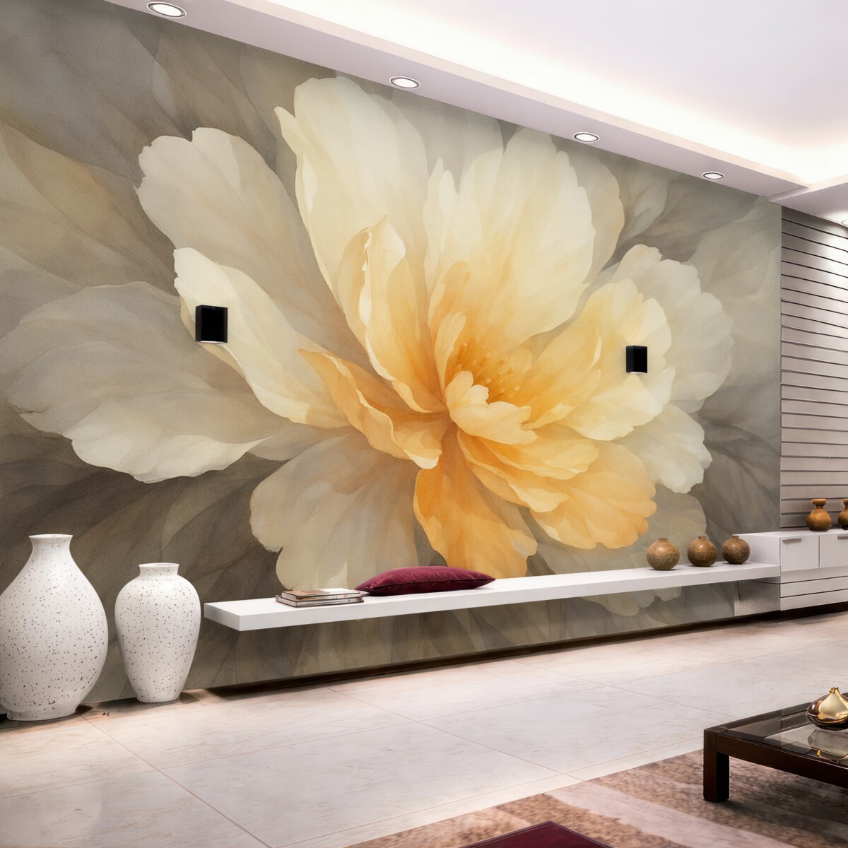 Fototapeta Akwarelowa eksplozja roślinności w ciepłych pastelowych tonach.