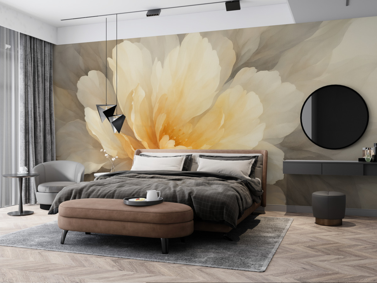 Fototapeta Akwarelowa eksplozja roślinności w ciepłych pastelowych tonach.